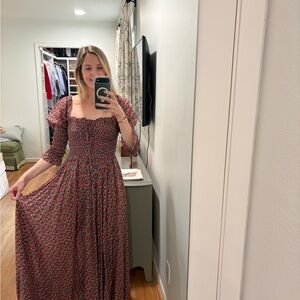 Doen Red Floral Midi Dress